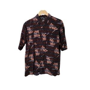 Harley Davidson Button Up Men's Shirt L Black Orange Rayon Collectible